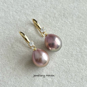 Metallic iridescent Edison pearl hook earrings