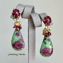 Load image into Gallery viewer, Ruby zoisite and ruby studs earrings (detachable style)