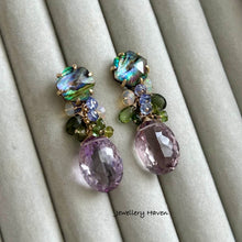 Load image into Gallery viewer, Pink amethyst and abalone shell studs earrings (detachable)