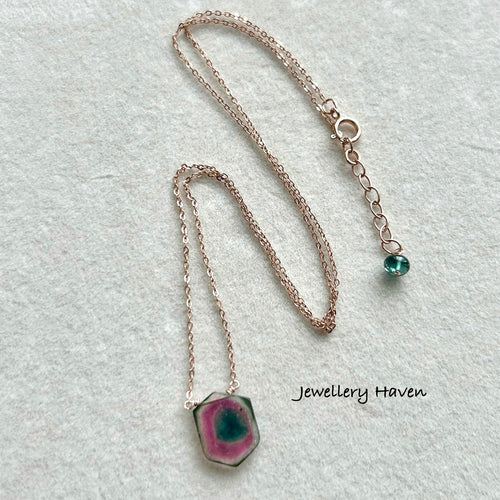 Watermelon tourmaline slice necklace #4 Rose Gold