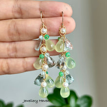 Load image into Gallery viewer, Prehnite and moss aquamarine earrings (winter theme)