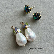 Load image into Gallery viewer, Edison pearl and hexagon abalone shell stud earrings (detachable dangle)