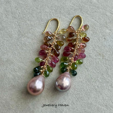 Load image into Gallery viewer, Tourmaline and purplish Edison pearl earrings