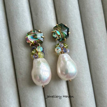 Load image into Gallery viewer, Edison pearl and hexagon abalone shell stud earrings (detachable dangle)