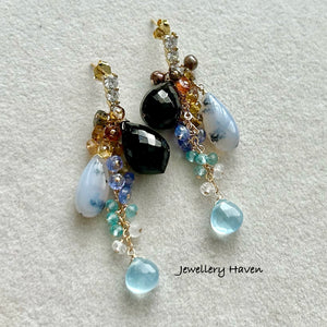 Dendritic opal, black spinel earrings