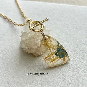 Golden rutilated quartz toggle necklace