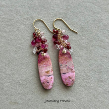 Laden Sie das Bild in den Galerie-Viewer, Cobalt calcite, pink tourmaline, ruby earrings