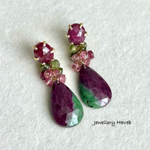 Ruby zoisite with ruby studs earrings (detachable)