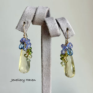 Elongated drop lemon quartz earrings