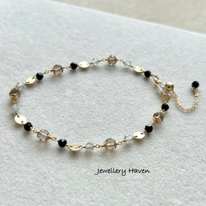 Smokey quartz, black spinel, labradorite bracelet