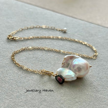 Load image into Gallery viewer, High lustre rainbow iridescent baroque pearl, watermelon tourmaline necklace