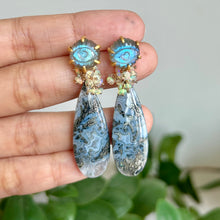 Load image into Gallery viewer, Labradorite and marcasite agate earrings