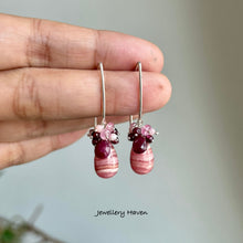 Load image into Gallery viewer, Rhodochrosite, ruby earrings (925 silver)