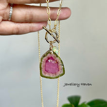 Laden Sie das Bild in den Galerie-Viewer, Large Watermelon tourmaline slice toggle necklace