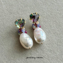 Load image into Gallery viewer, Edison pearl and triangular abalone shell stud earrings