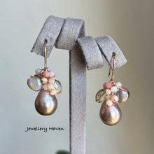 Load image into Gallery viewer, Edison pearl, pink opal, ametrine cluster earrings