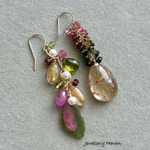 Load image into Gallery viewer, Watermelon tourmaline and golden rutilated quartz earrings