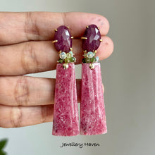 Load image into Gallery viewer, Rhodonite and Ruby stud earrings (detachable dangle)
