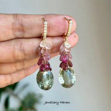 Load image into Gallery viewer, Green amethyst and pink tourmaline earrings