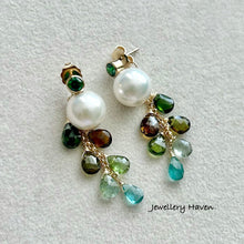 Load image into Gallery viewer, Pearl and tourmaline cascade earrings