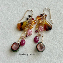 Cargar imagen en el visor de la galería, Montana agate, druzy geode cluster tassel earrings