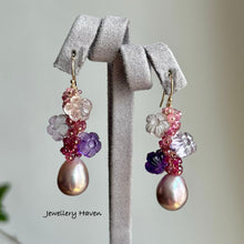 Charger l'image dans la galerie, Edison pearl, rose quartz, amethyst and pink tourmaline earrings