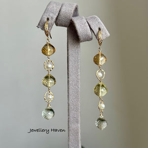 Citrine, lemon quartz, green amethyst earrings