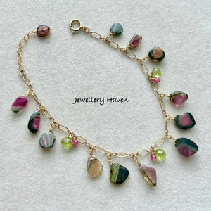 Watermelon tourmaline charm bracelet