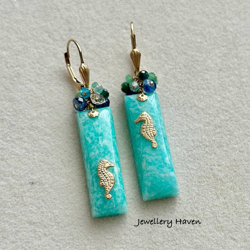 Amazonite seahorse earrings