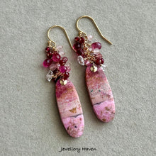 Laden Sie das Bild in den Galerie-Viewer, Cobalt calcite, pink tourmaline, ruby earrings