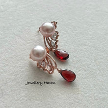 Load image into Gallery viewer, Butterfly pearl studs with garnet