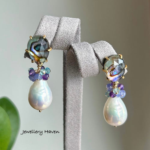 Edison pearl and abalone shell stud earrings