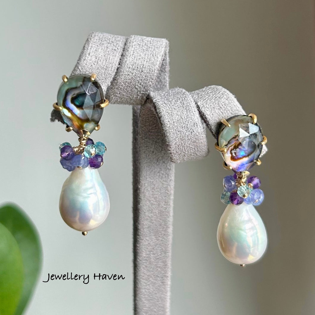 Edison pearl and abalone shell stud earrings