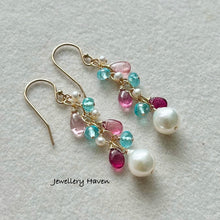 Load image into Gallery viewer, Pink tourmaline, apatite and pearl earrings