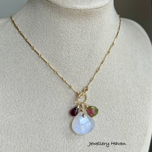 画像をギャラリービューアに読み込む, Blue flash moonstone, watermelon tourmaline slice toggle necklace