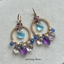 Cargar imagen en el visor de la galería, Aquamarine, ametrine, amethyst chandelier earrings