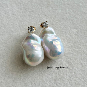 Rare bluish iridescent baroque pearl stud earrings