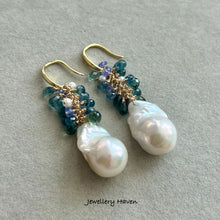 Cargar imagen en el visor de la galería, Baroque pearl, blue green sapphire , tanzanite and earrings