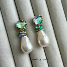 Load image into Gallery viewer, Edison pearl and triangular abalone shell stud earrings