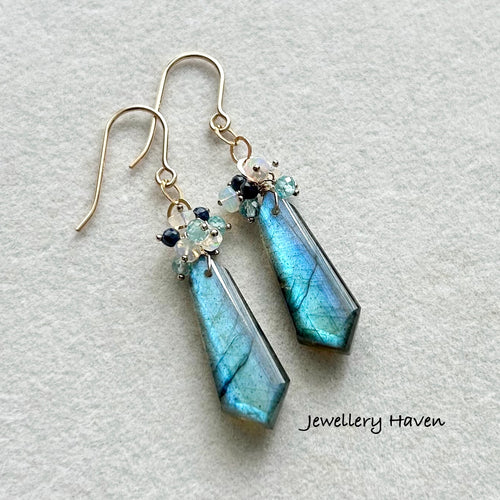 Aqua blue flash labradorite earrings