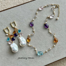 Load image into Gallery viewer, Blue topaz, citrine, amethyst and rose quartz nugget necklace