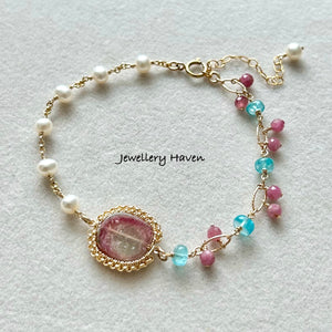 Pink tourmaline slice bracelet