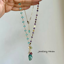 Charger l&#39;image dans la galerie, Teal green fluorite with amethyst and apatite necklace