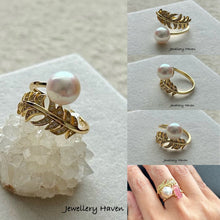 Load image into Gallery viewer, AAA round white pearl feather ring