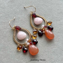Charger l'image dans la galerie, Peach moonstone, pink opal, citrine, garnet chandelier earrings