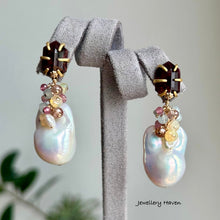 Load image into Gallery viewer, Baroque pearl and garnet stud earrings