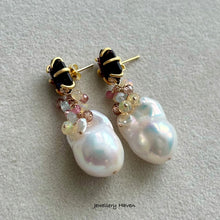 Load image into Gallery viewer, Baroque pearl and garnet stud earrings