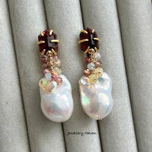 Load image into Gallery viewer, Baroque pearl and garnet stud earrings