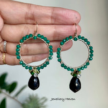 Load image into Gallery viewer, Green onyx and black spinel earrings
