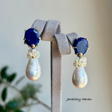 Load image into Gallery viewer, Lapis lazuli studs and Edison pearl earrings